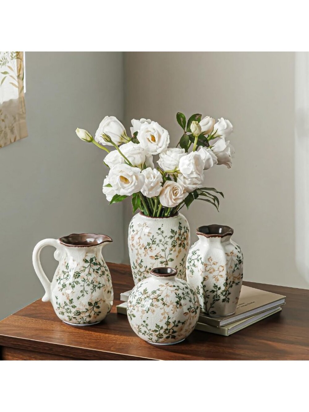 Vintage Green Mini Ceramic Flower Vases Set of 4 for Home Decor Accent